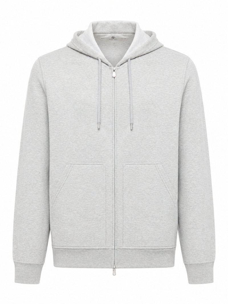 Brunello Cucinelli Men Double Cotton, Cashmere And Silk Sweatshirt Topwear With Zip And Hood