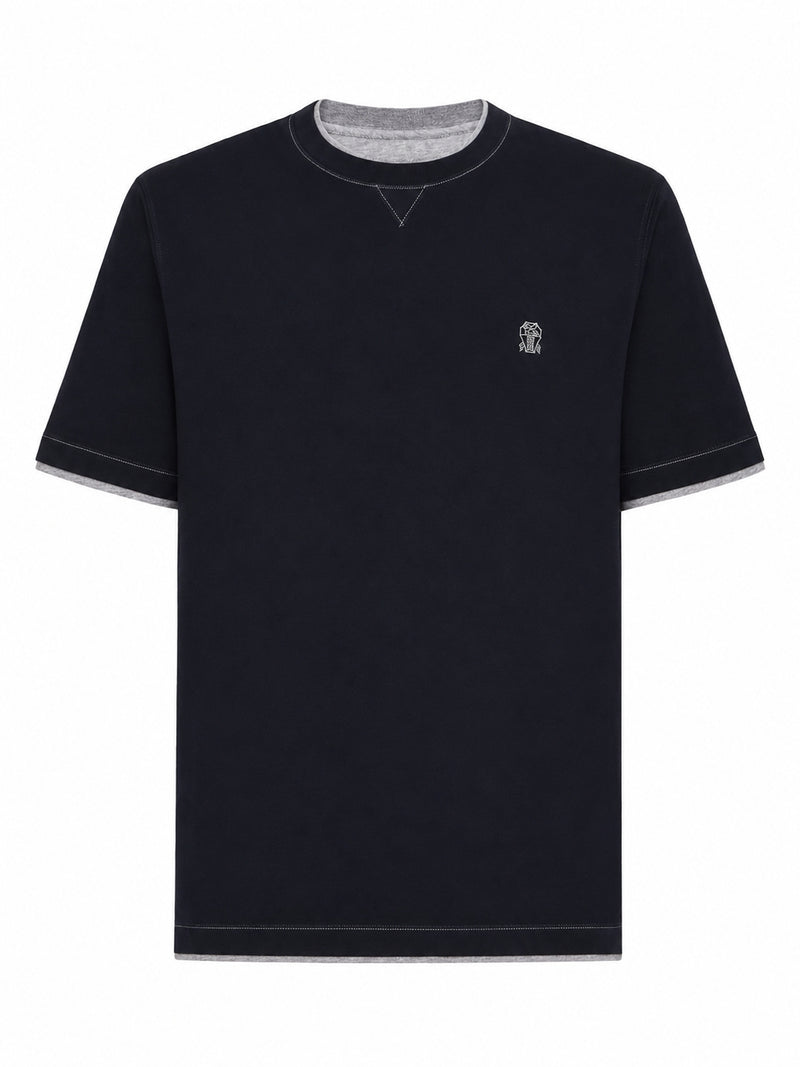 Brunello Cucinelli Brunello Cucinelli Men Cotton T-Shirt With Front Logo And Contrasting Trim
