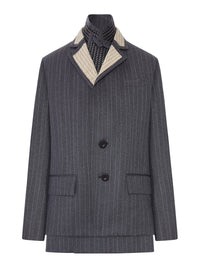 Sacai Women Pinstriped Blazer With Contrasting Lapels And Embroidered Details