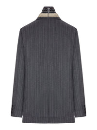 Sacai Women Pinstriped Blazer With Contrasting Lapels And Embroidered Details