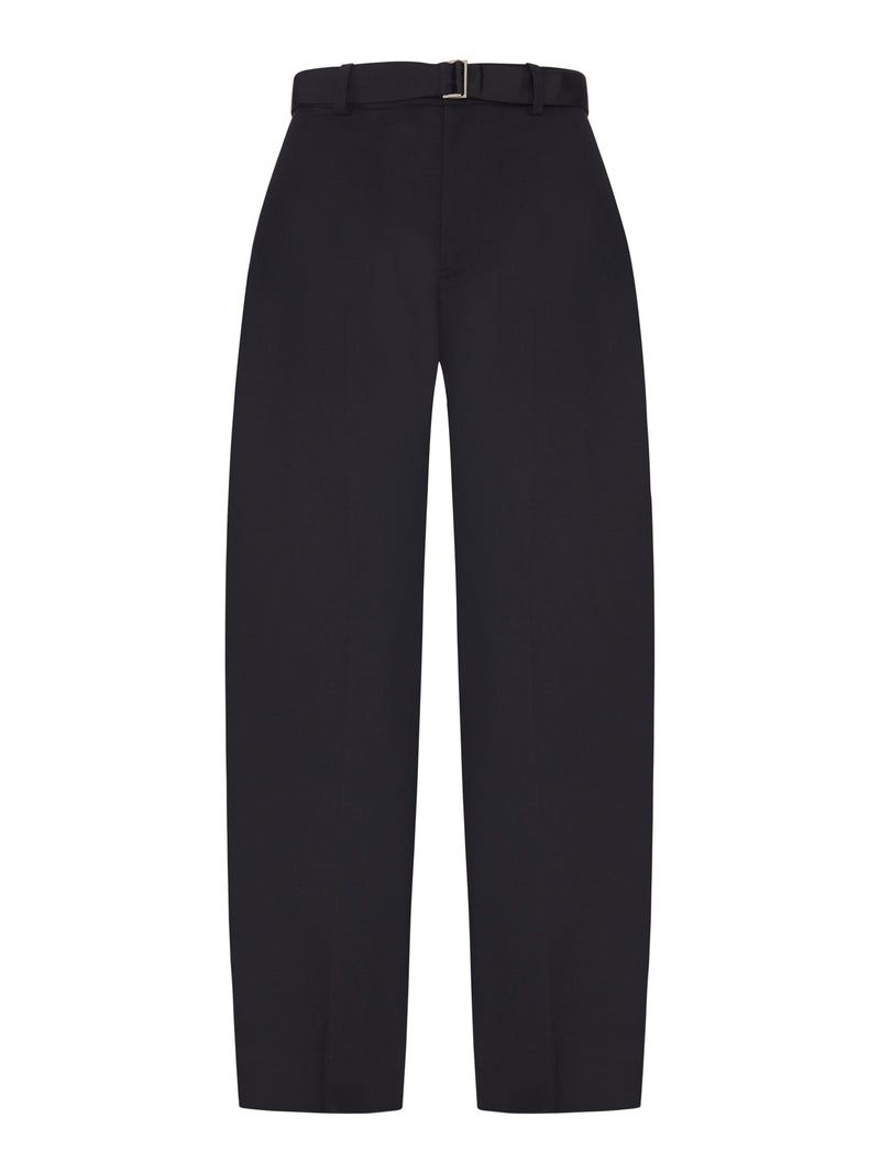Sacai Women Wide-Leg Wool-Blend Trousers With A Belt