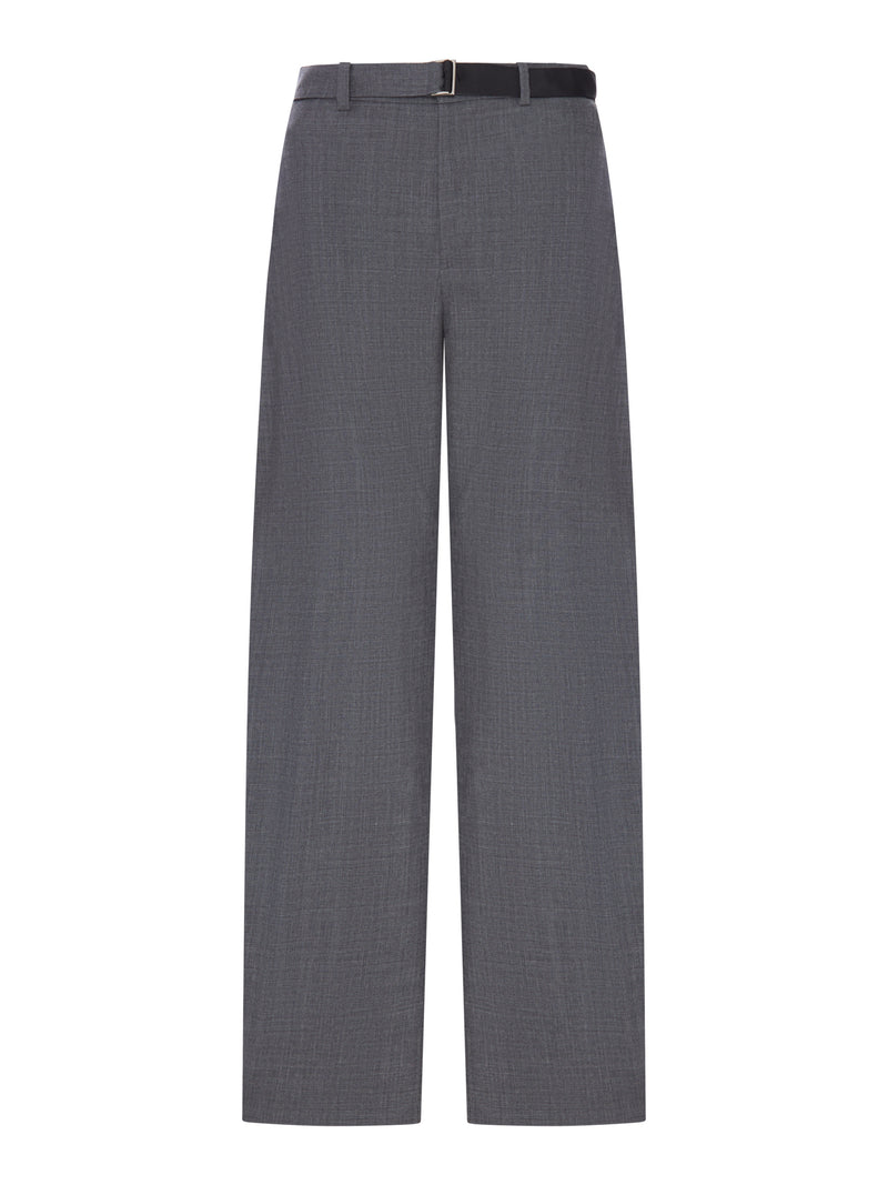Sacai Sacai Women Wide-Leg Wool-Blend Trousers With A Belt