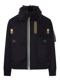 Sacai Men Bomber Jacket With Faux Fur Collar