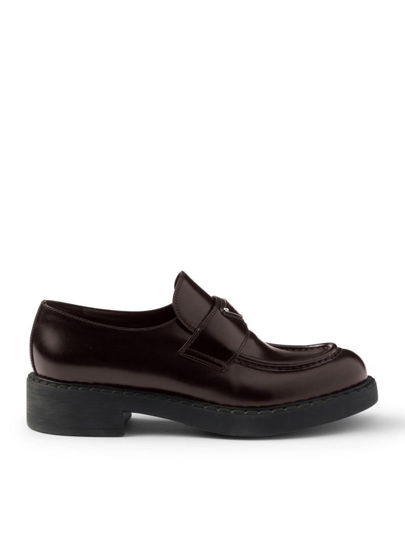 Prada Prada Men Brushed Leather Loafers With Logo