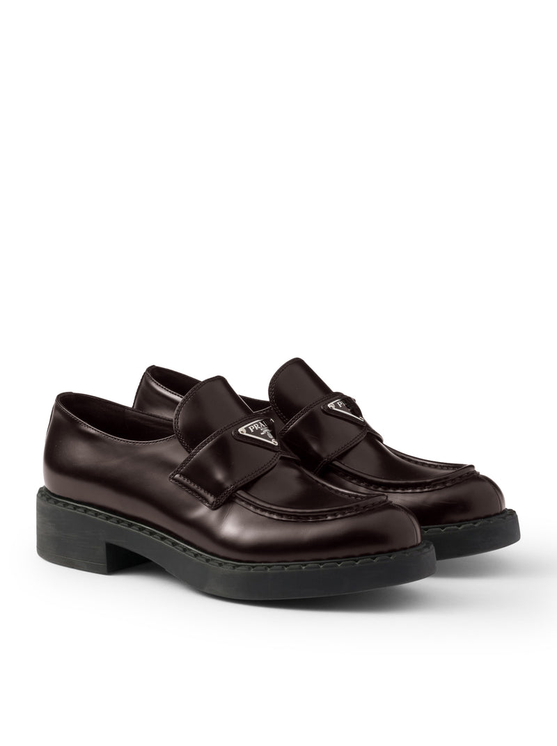 Prada Prada Men Brushed Leather Loafers With Logo