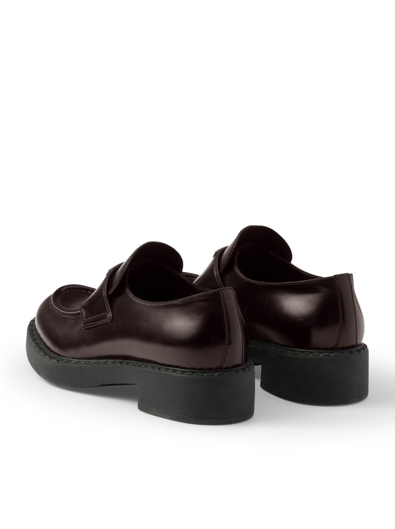 Prada Prada Men Brushed Leather Loafers With Logo
