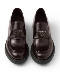 Prada Prada Men Brushed Leather Loafers With Logo