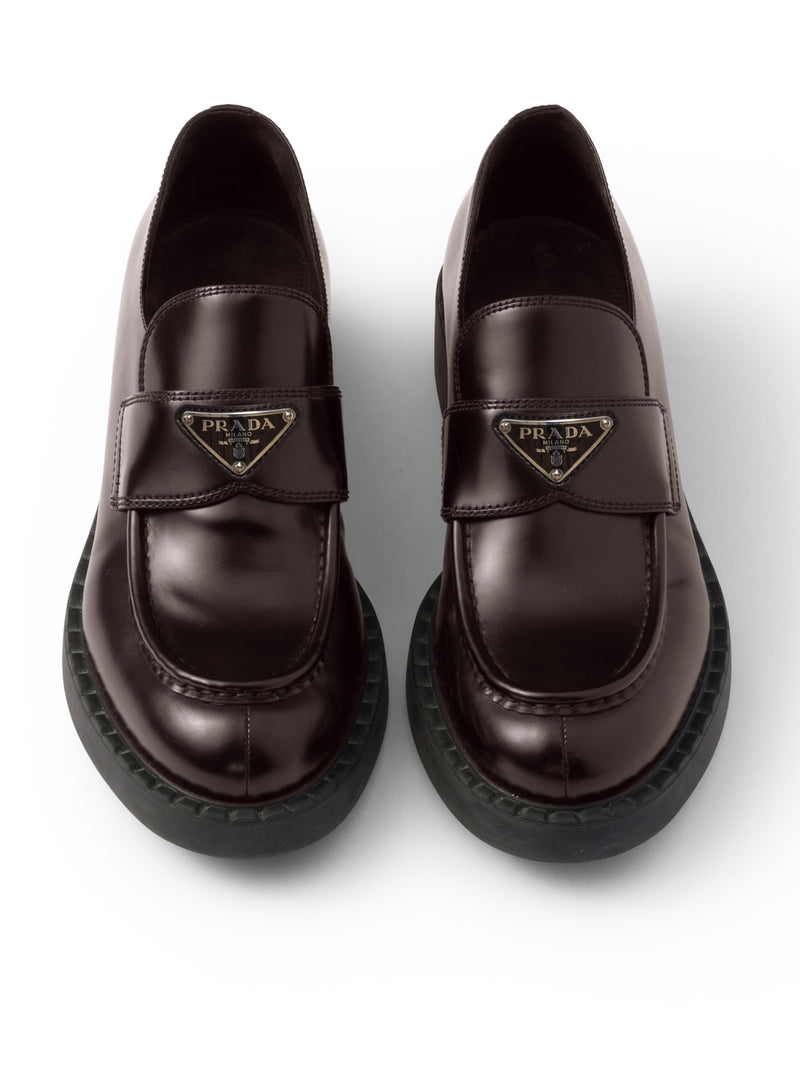 Prada Prada Men Brushed Leather Loafers With Logo