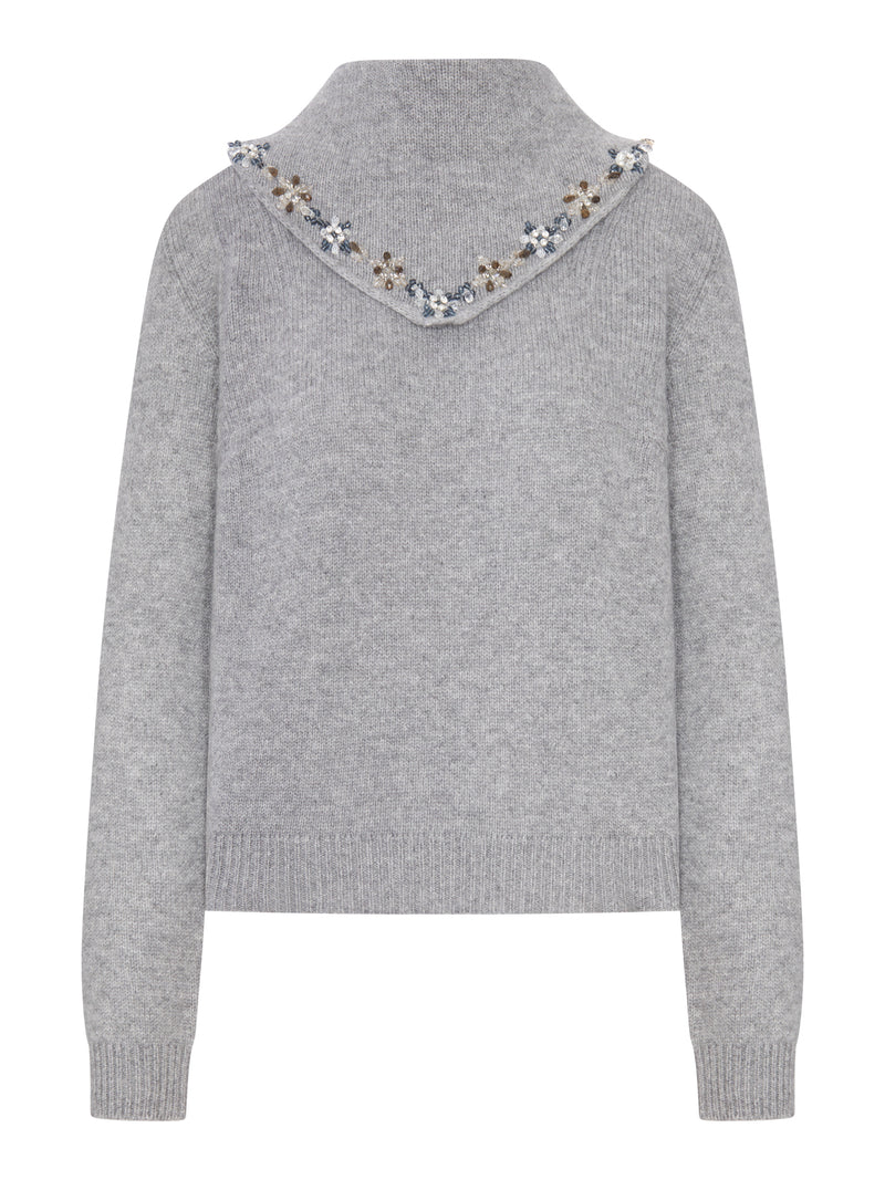 Prada Women Cashmere Sweater With Embroidered Scarf