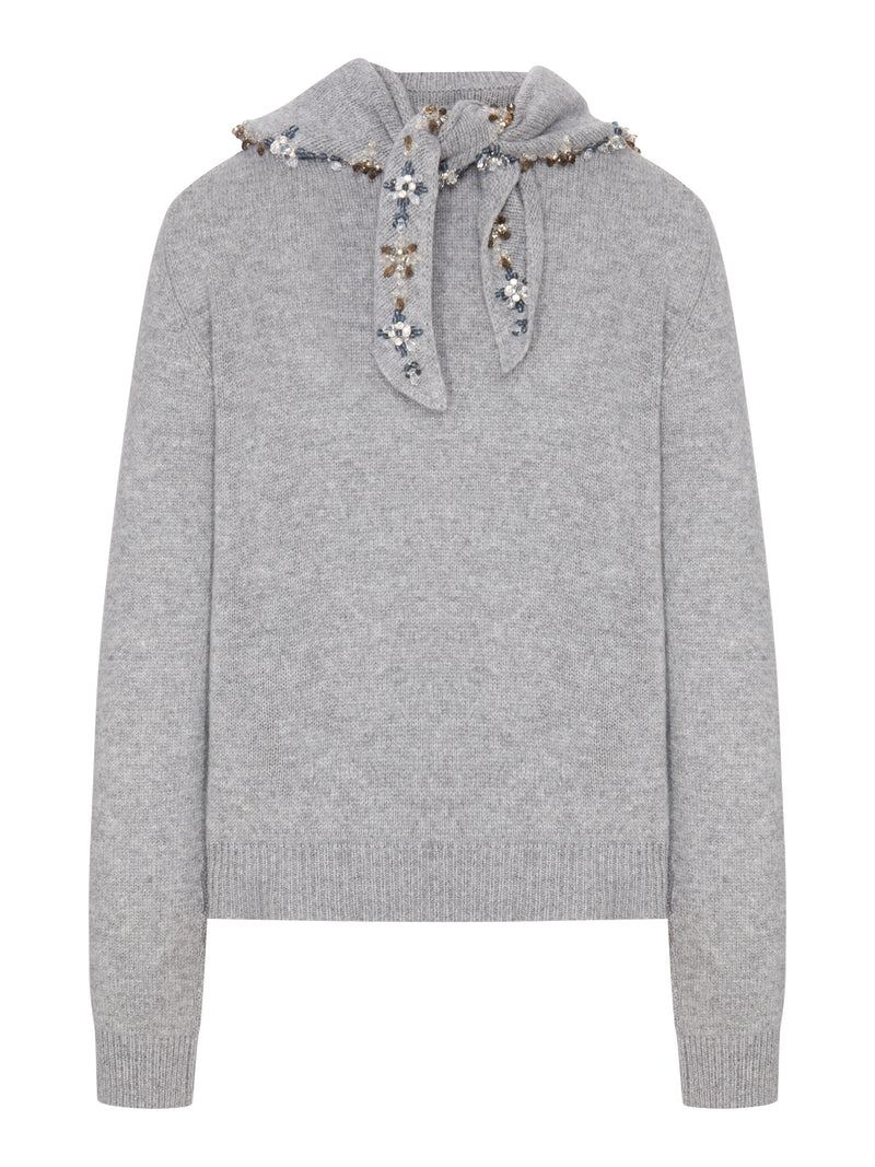 Prada Women Cashmere Sweater With Embroidered Scarf