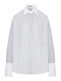 Prada Prada Women Striped Cotton Shirt With Contrasting Cuffs