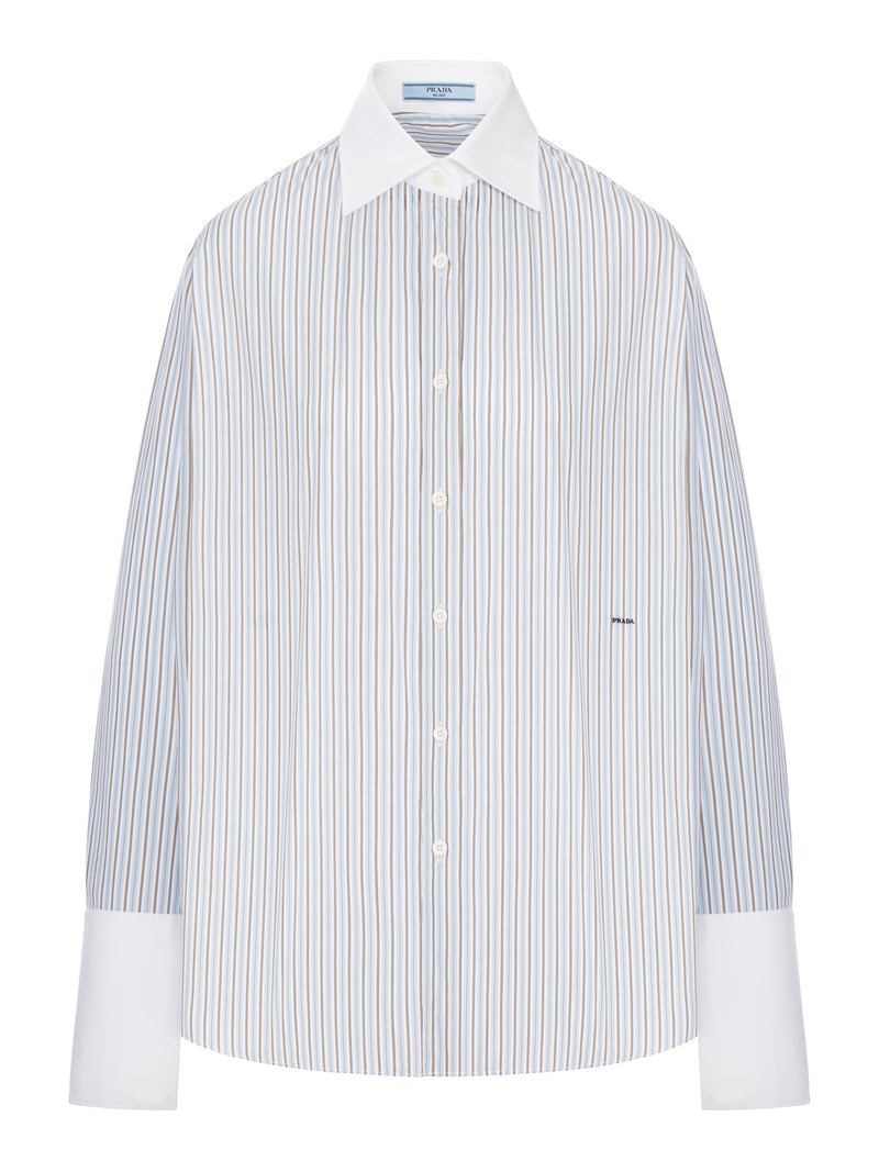 Prada Prada Women Striped Cotton Shirt With Contrasting Cuffs