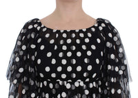 Dolce & Gabbana Black White Polka Dotted Ruffled Women's Dress