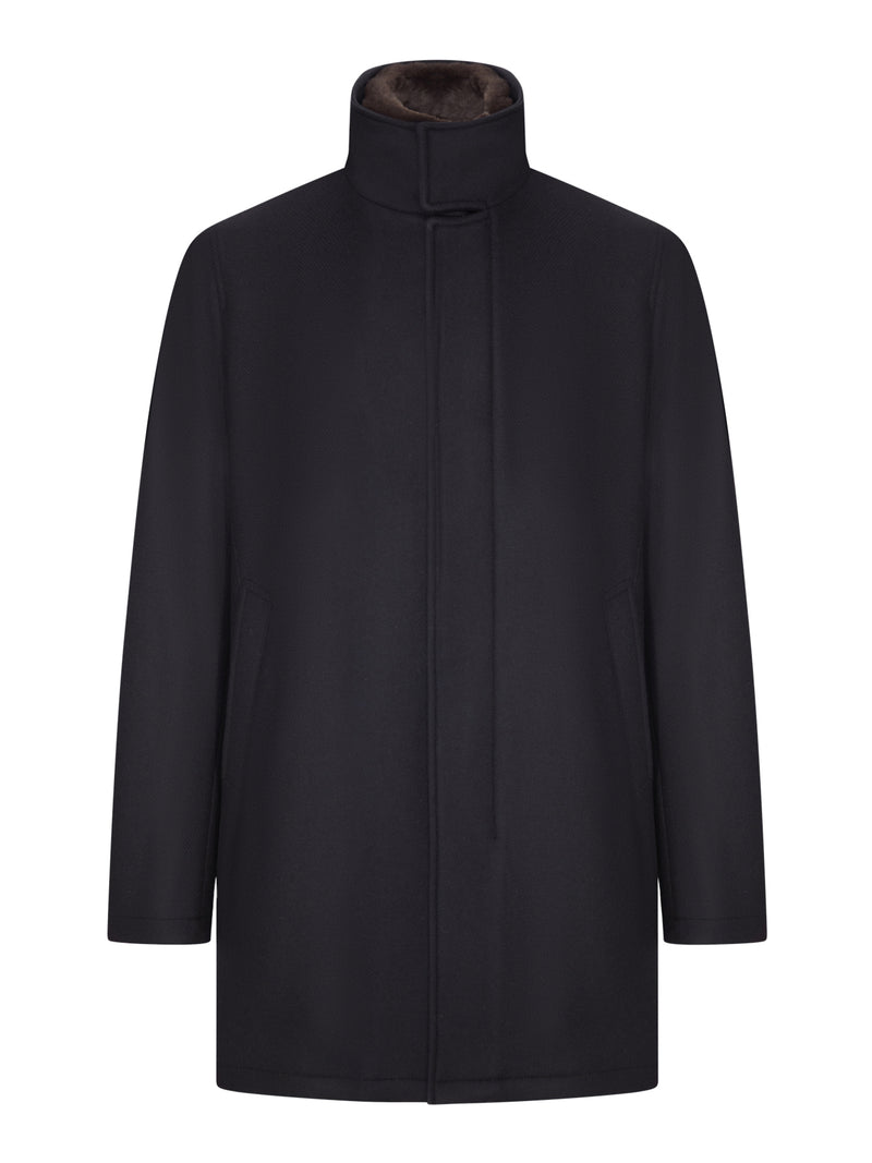 Herno Men Coat With High Collar And Contrasting Interior