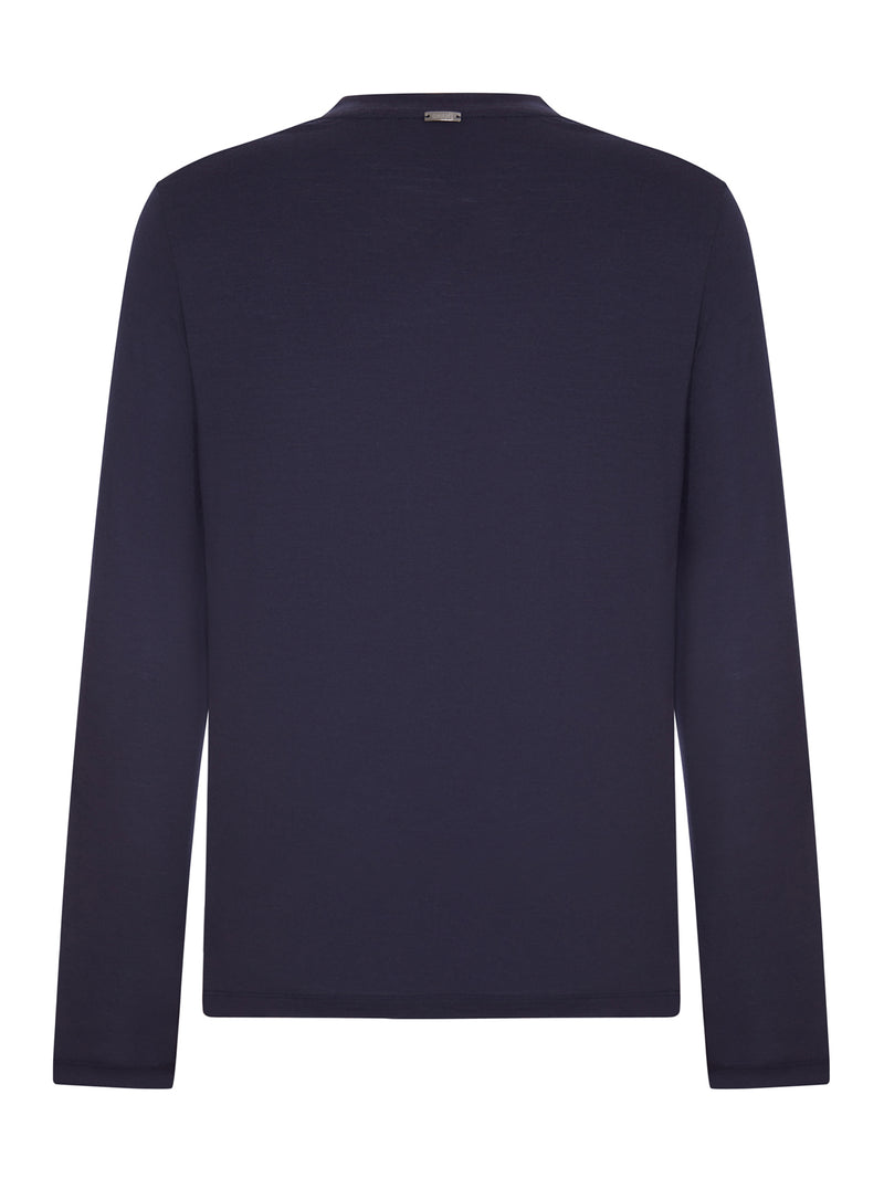 Herno Men Crew Neck Long Sleeved Sweater With Tone-On-Tone Logo