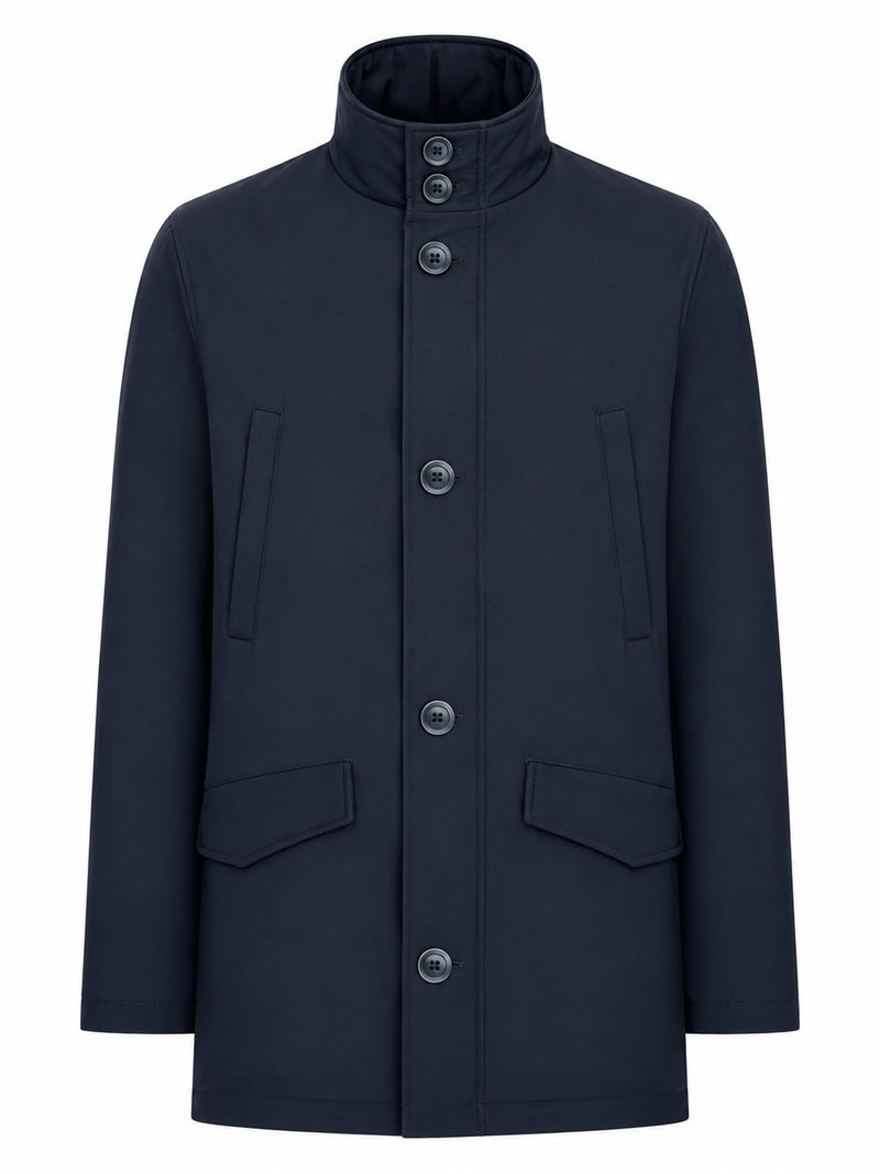 Herno Men Technical Fabric Coat With High Collar And Buttons