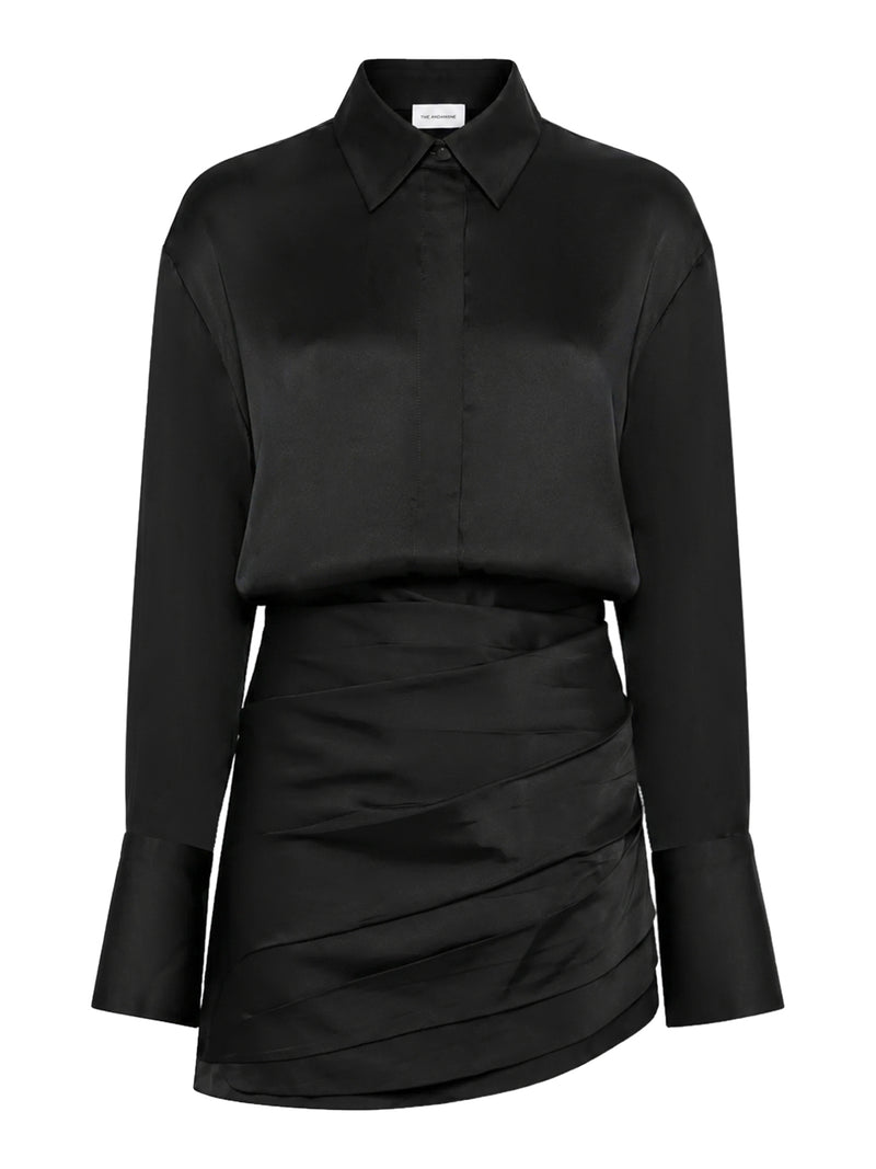 The Andamane Women Satin Mini Shirt Dress With Draped Skirt