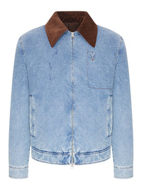 Ami Paris Men Ami De Coeur Denim Jacket With Contrast Collar