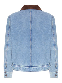 Ami Paris Men Ami De Coeur Denim Jacket With Contrast Collar