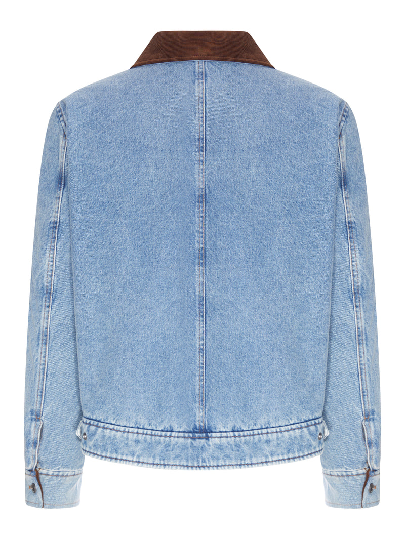 Ami Paris Men Ami De Coeur Denim Jacket With Contrast Collar