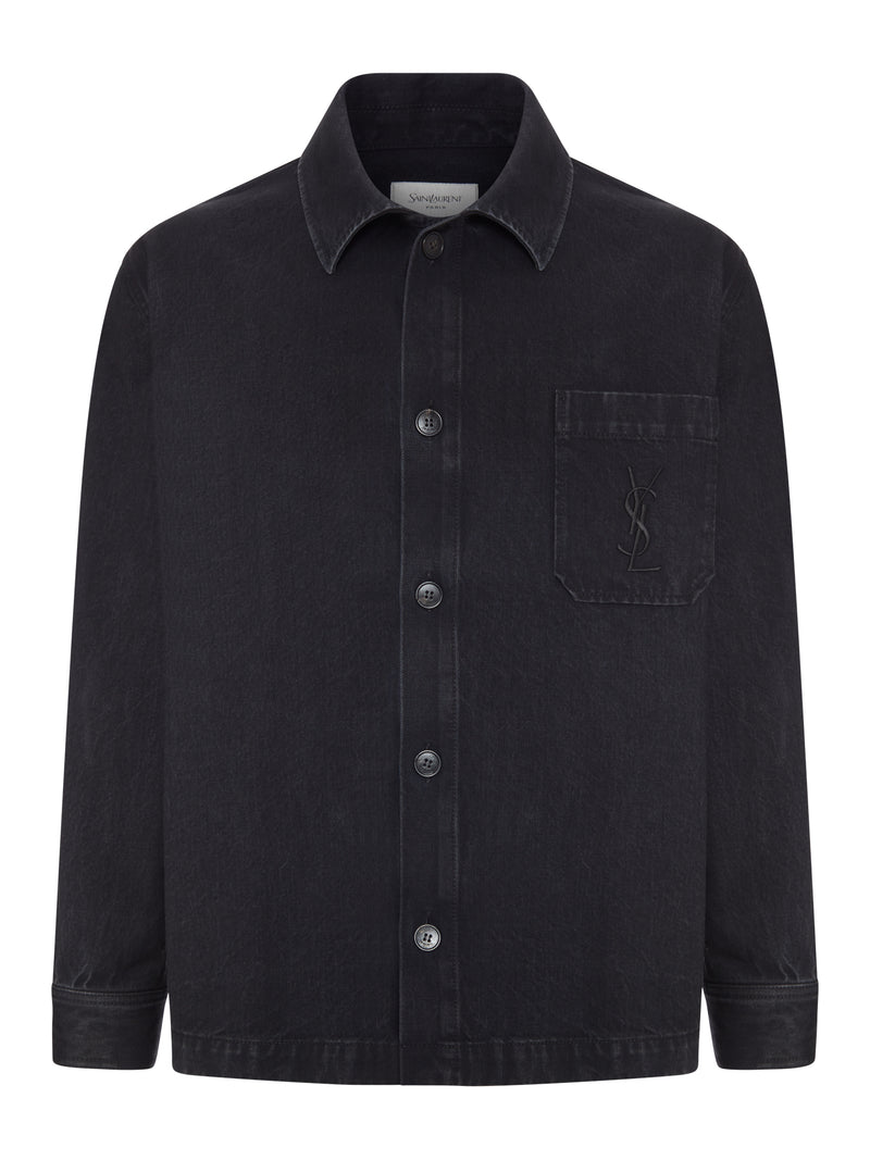Saint Laurent Saint Laurent Men Overshirt Cassandre In Denim Black Sand