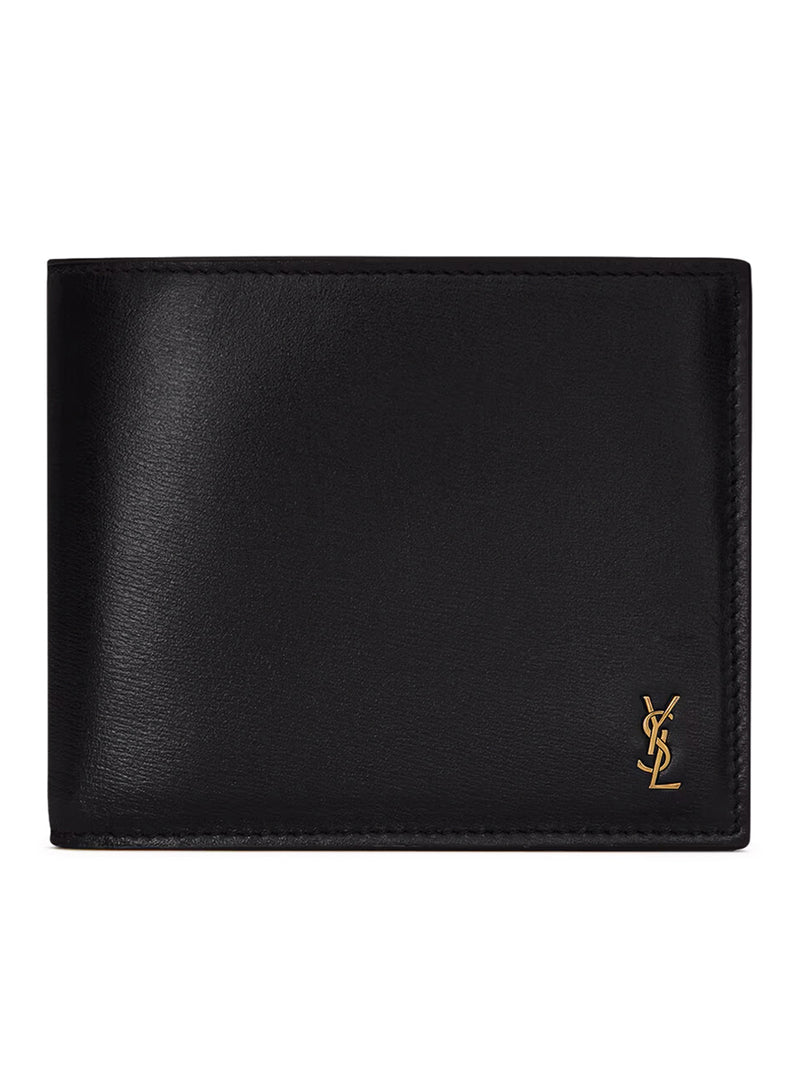 Saint Laurent Men Small Tiny Cassandre East/West Wallet In Glossy Leather