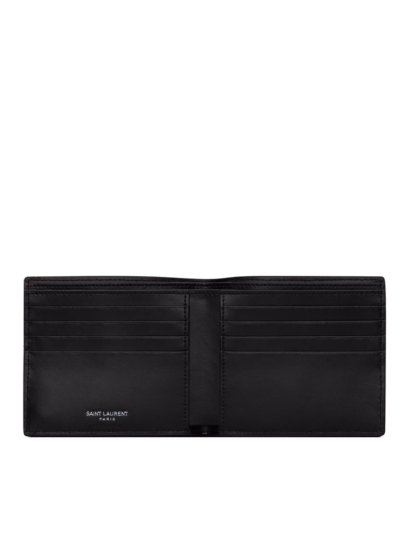Saint Laurent Men Small Tiny Cassandre East/West Wallet In Glossy Leather