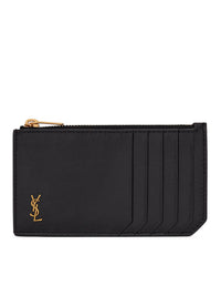 Saint Laurent Saint Laurent Men Fragments Tiny Cassandre Zipped Card Holder In Glossy Leather