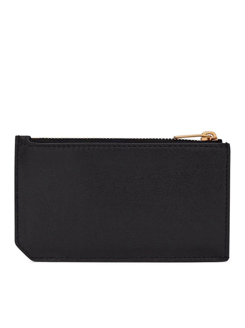 Saint Laurent Saint Laurent Men Fragments Tiny Cassandre Zipped Card Holder In Glossy Leather