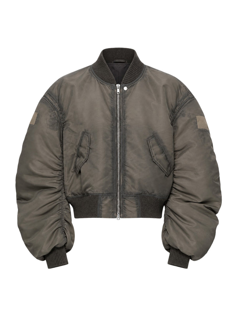 Rick Owens Men Grey Nylon Cropped Bomber Jacket