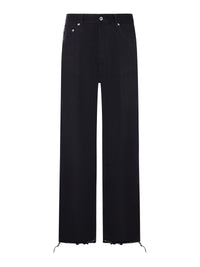 Rick Owens Men Wide Leg Jeans In Cerat Denim With Frayed Hem