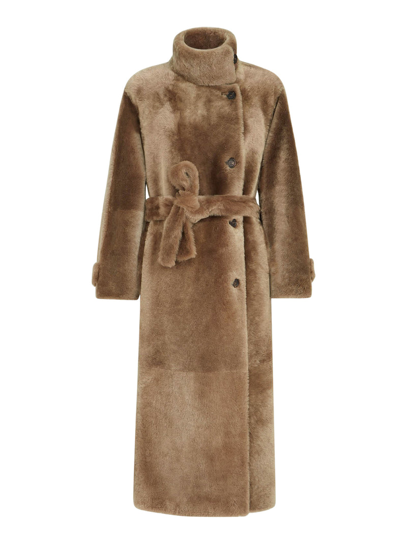 Brunello Cucinelli Women Shearling Coat With Belt And Furniture