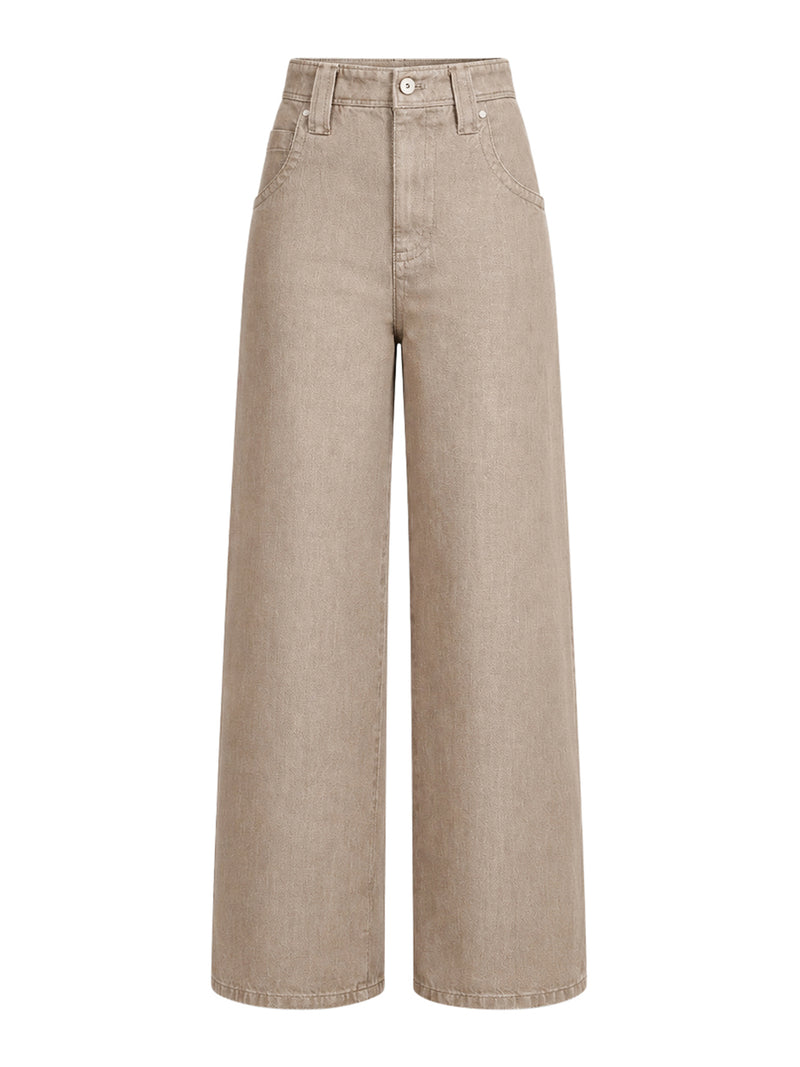 Brunello Cucinelli Brunello Cucinelli Women Beige Lamé Denim Baggy Trousers With Embellishment