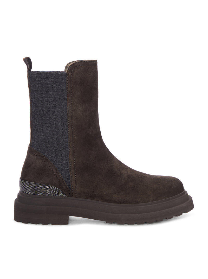 Brunello Cucinelli Women Suede Chelsea Boot With Luggage Sole