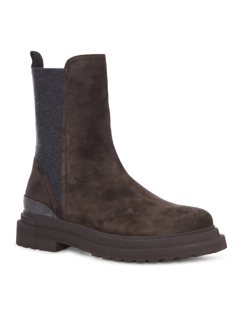 Brunello Cucinelli Women Suede Chelsea Boot With Luggage Sole