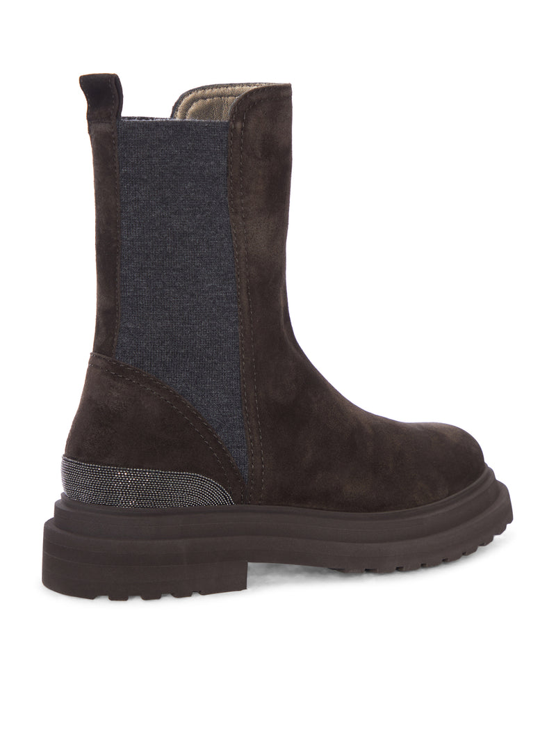 Brunello Cucinelli Women Suede Chelsea Boot With Luggage Sole