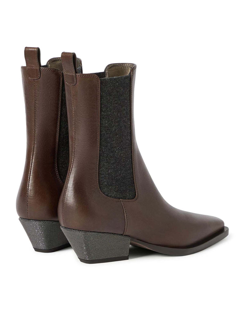 Brunello Cucinelli Brunello Cucinelli Women Chelsea Boot In Vitello Riding Con Precious Heel