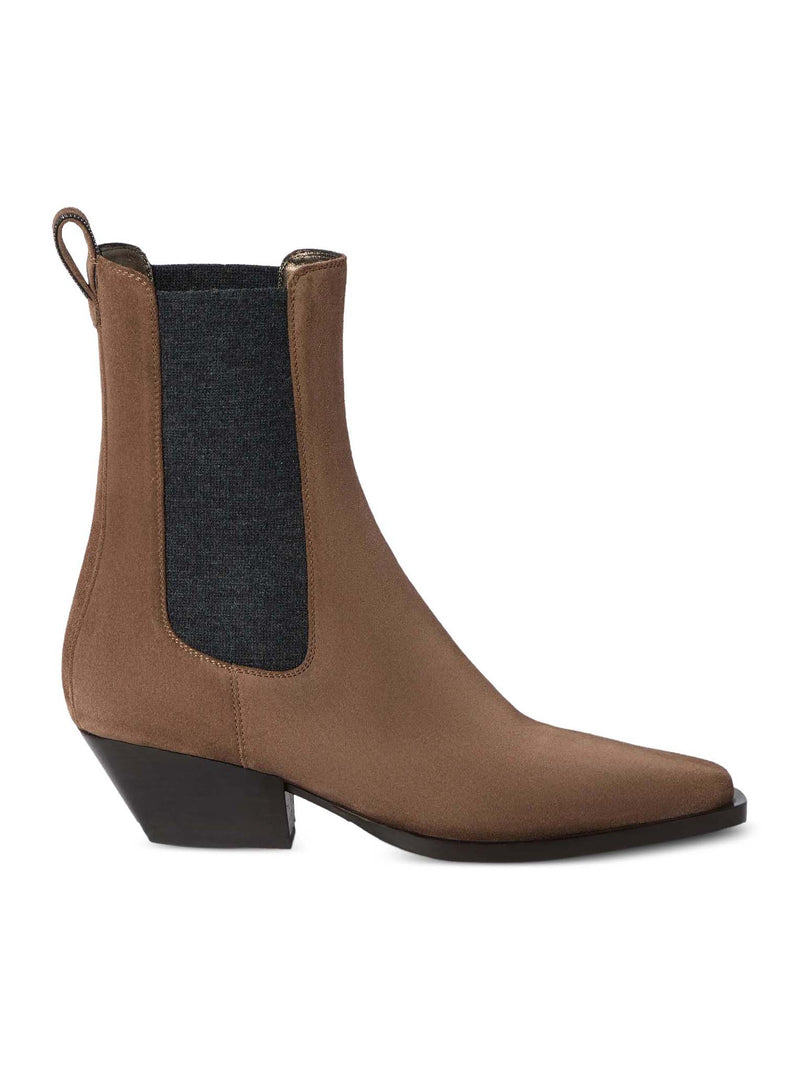 Brunello Cucinelli Women Chelsea Boot In Suede With Precious Loop Detail