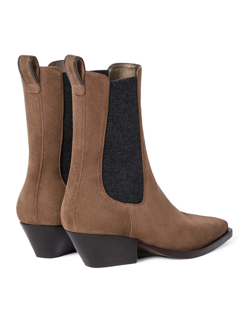Brunello Cucinelli Women Chelsea Boot In Suede With Precious Loop Detail