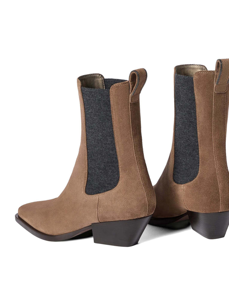 Brunello Cucinelli Women Chelsea Boot In Suede With Precious Loop Detail