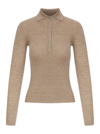Max Mara Max Mara Women Beige Ribbed Knit Polo Shirt