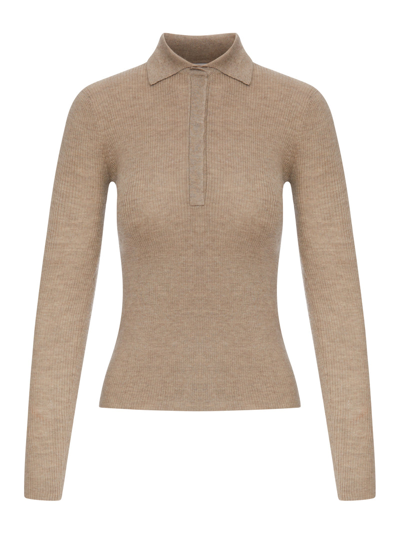 Max Mara Max Mara Women Beige Ribbed Knit Polo Shirt