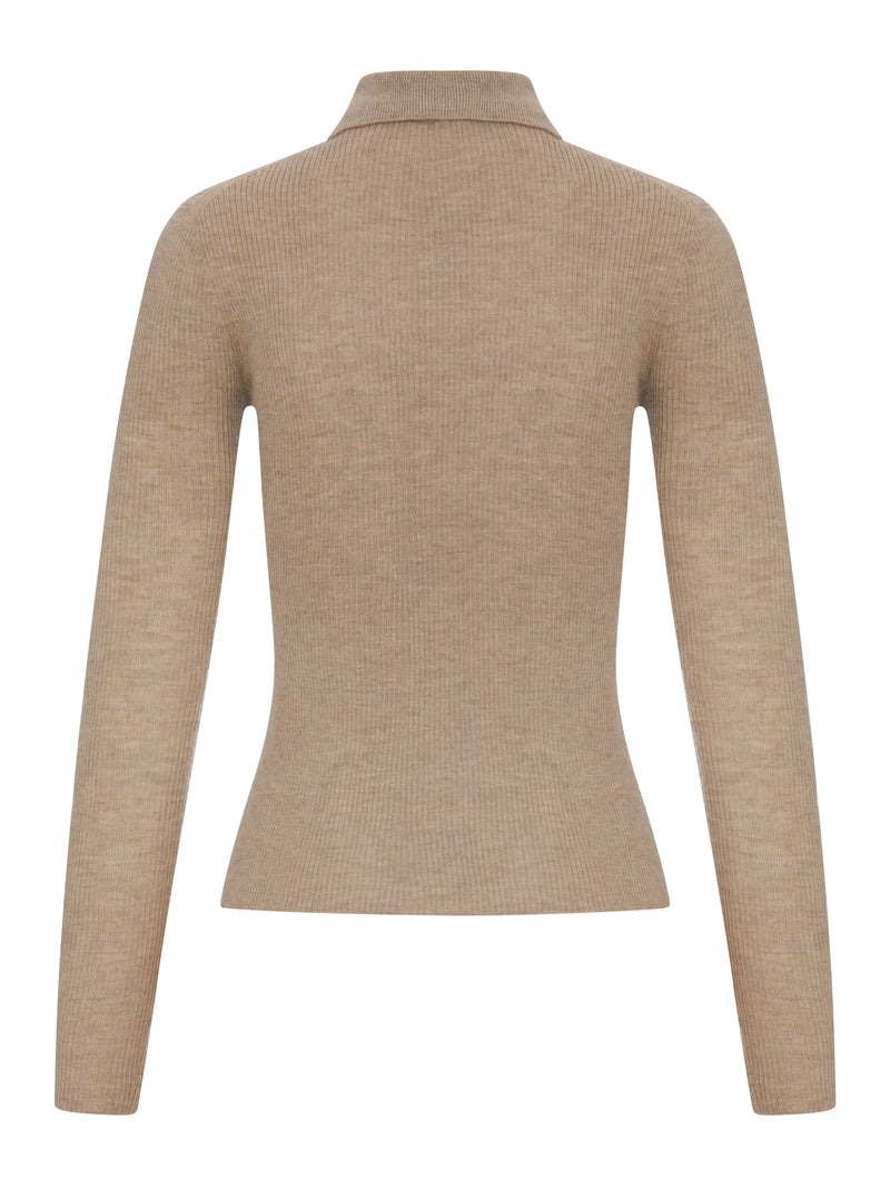 Max Mara Max Mara Women Beige Ribbed Knit Polo Shirt