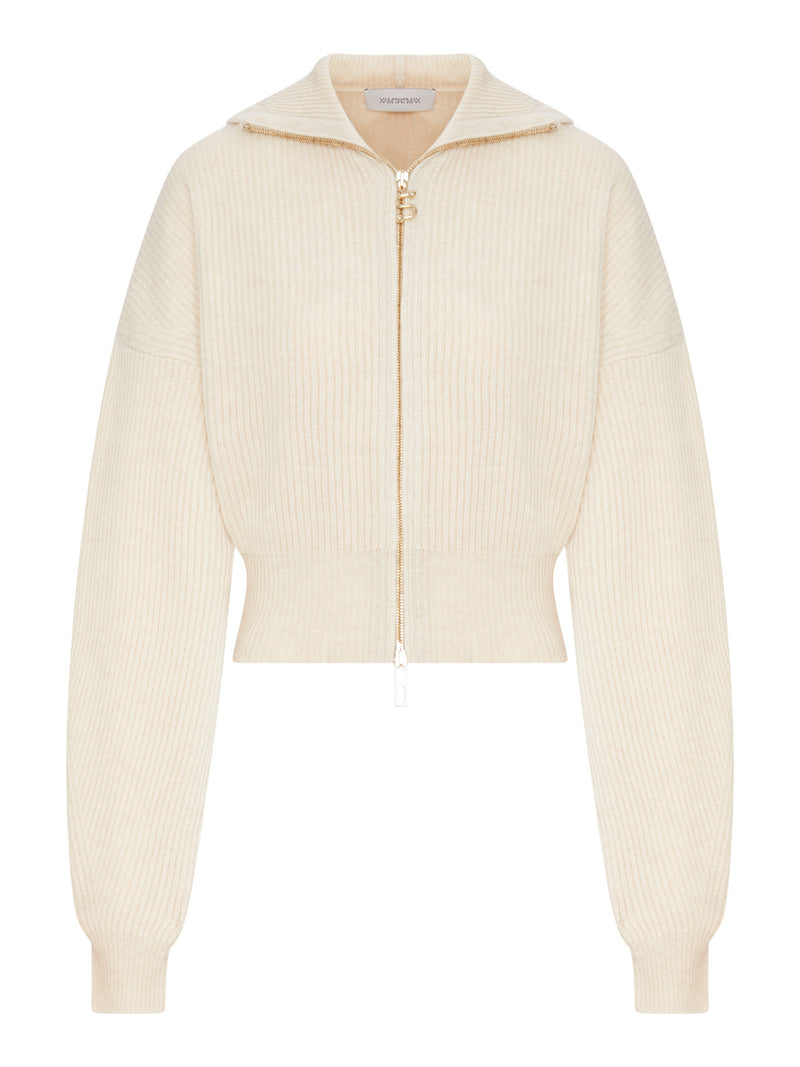 Sportmax Women Ribbed Wool Cardigan With Wide Collar