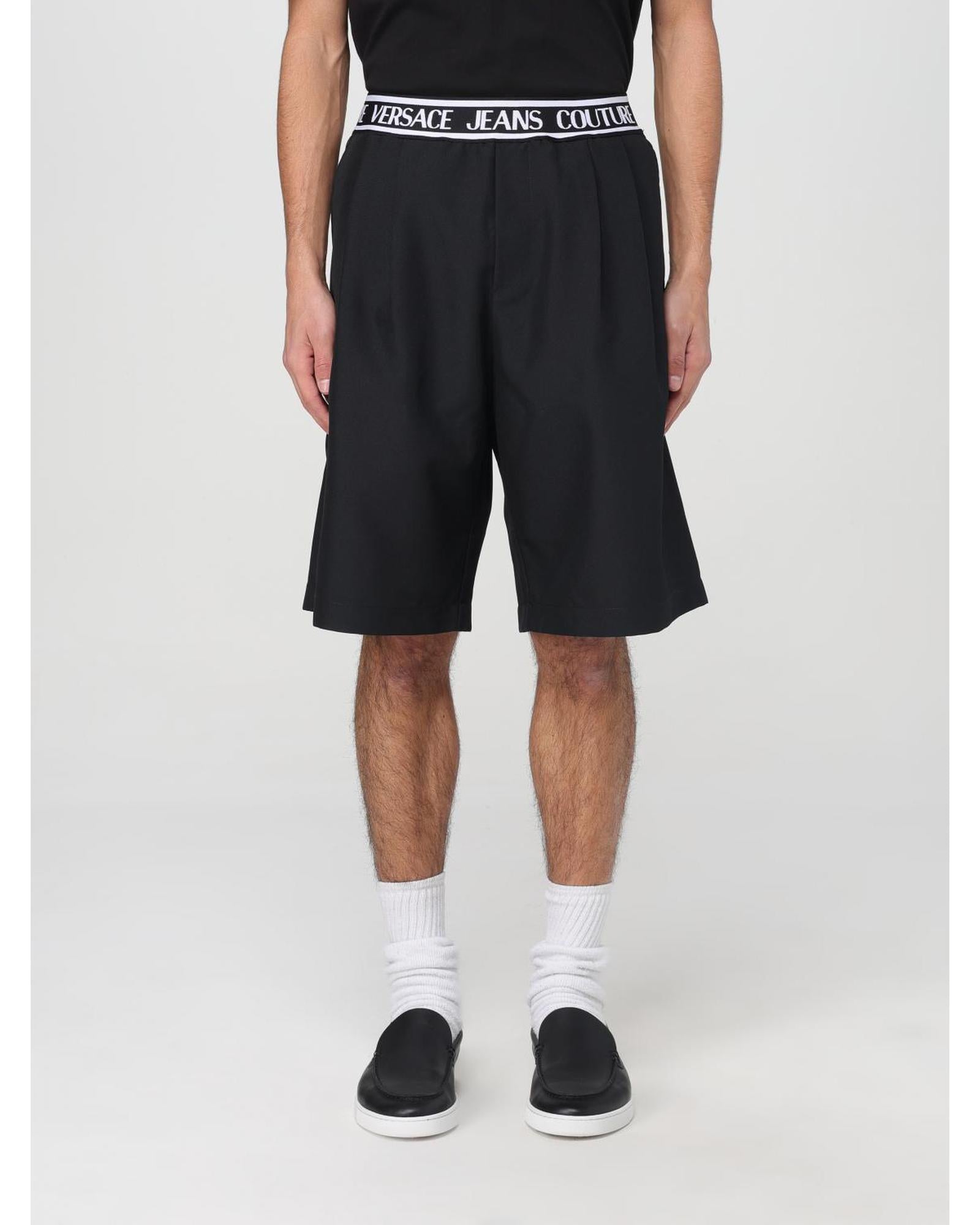Versace Jeans Couture Tailored Shorts with Branded Waistband Men Black Regular L Black