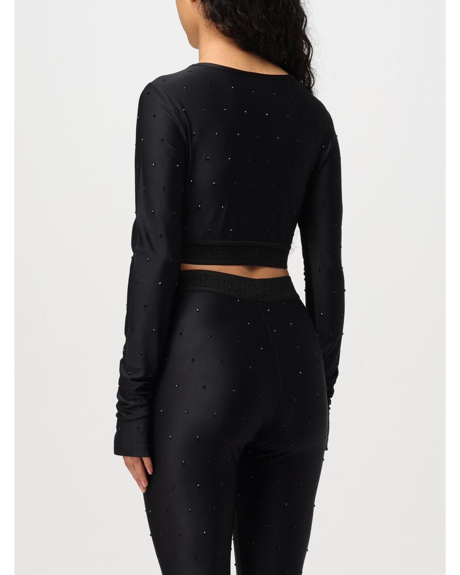 Versace Jeans Couture Embellished LongSleeve Crop Top Women Black