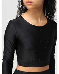 Versace Jeans Couture Embellished LongSleeve Crop Top Women Black