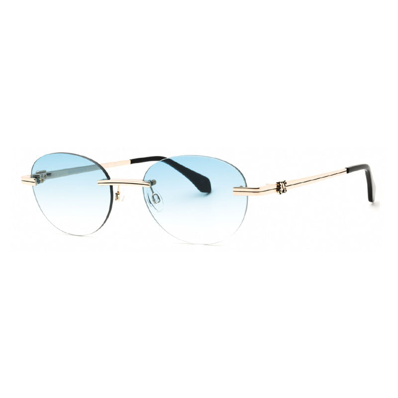 Palm Angels Sunglasses Oval Rimless, Gunmetal Frame and Blue Gradient Electric Lens PERI10HCRYSTAL1007