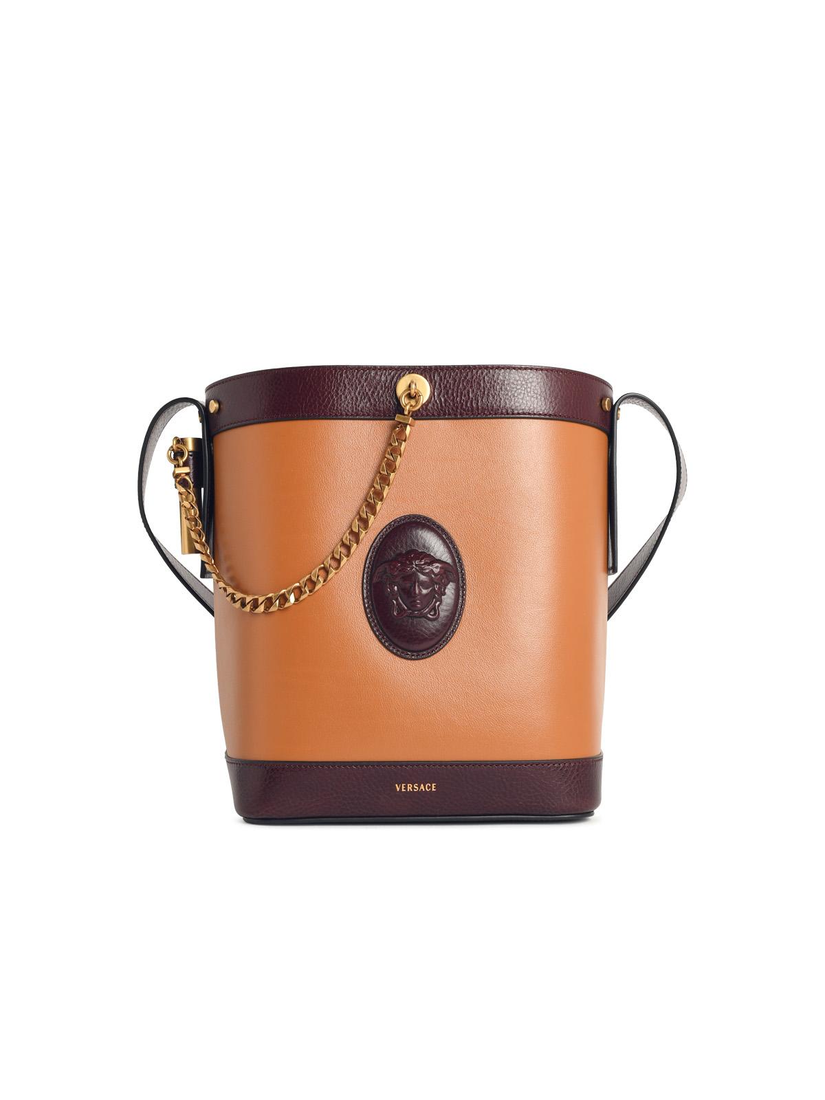 VERSACE Versace 'Pivot' Small Brown Leather Bucket Bag Women