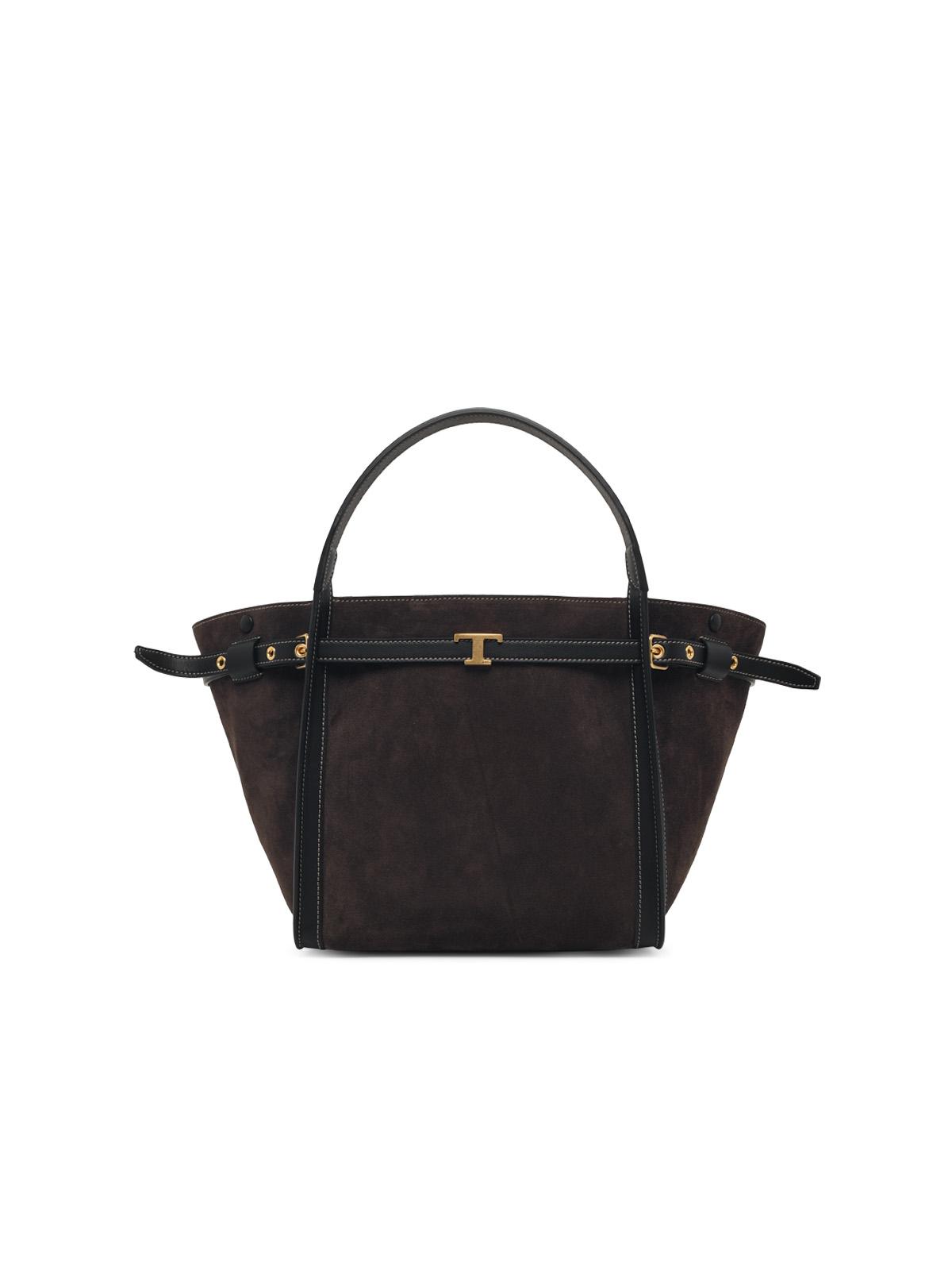 Tod's 'T Signature' Dark Brown Suede Shopping Bag Women